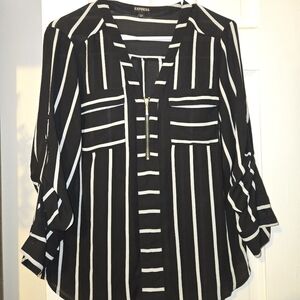 Express striped zip-front Chelsea portofino shirt blouse size medium